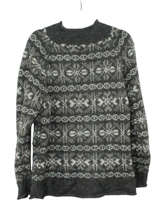 Mexicali Blues Alpaca Wool Gray Fair Isle Crew Neck Sweater Size L Cozycore - Picture 4 of 8